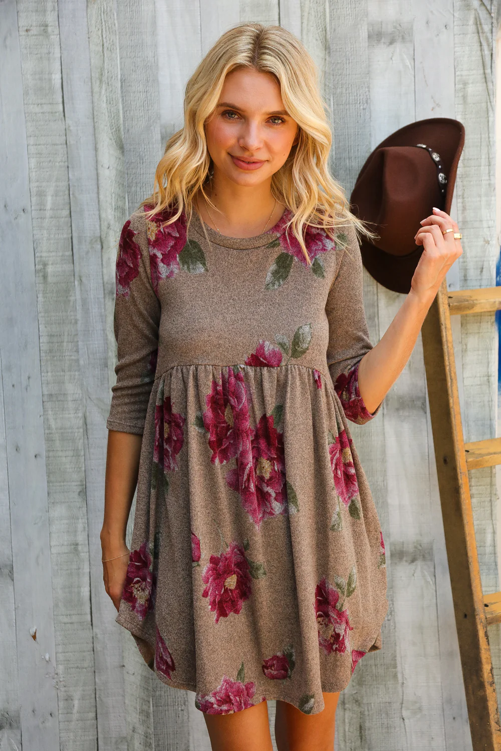 Taupe Floral Print Dress
