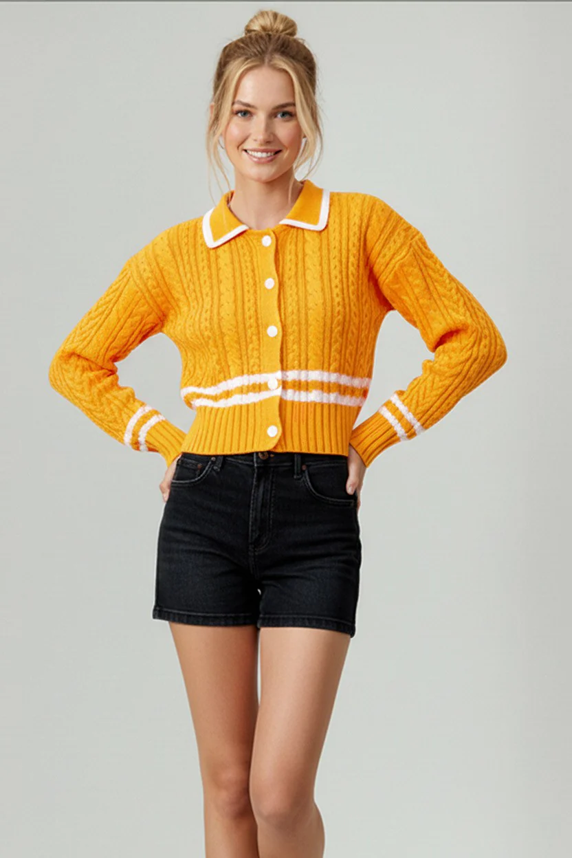 COLLAR BOTTON DOWN CABLE CARDIGAN