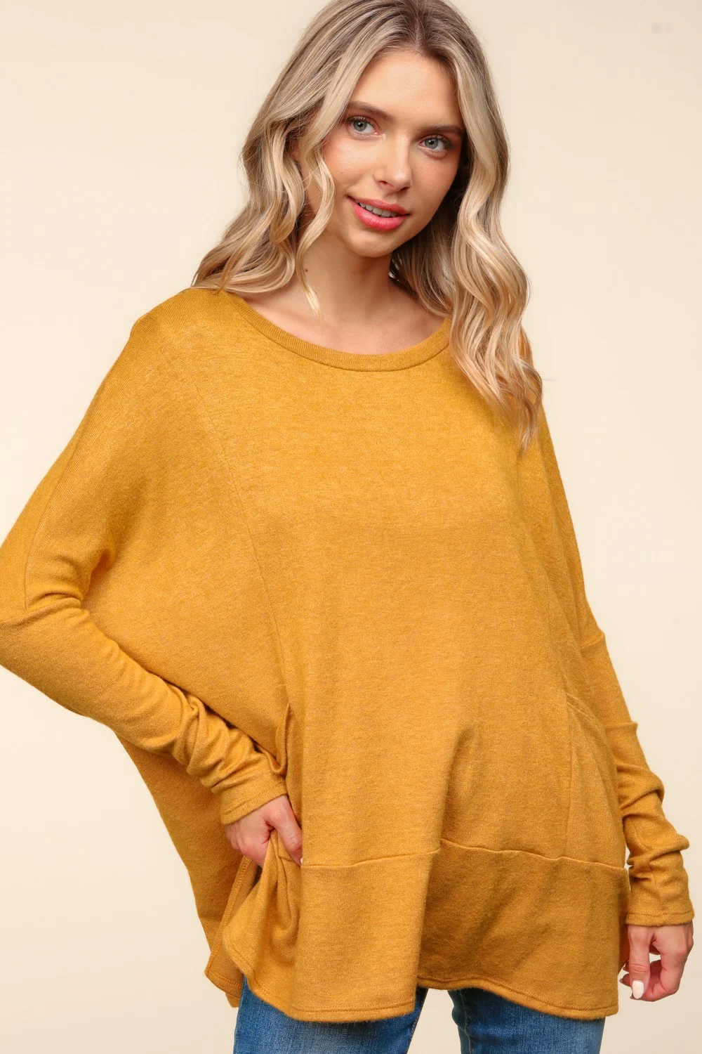 PLUS BUTTERSCOTCH DOLMAN LONG SLEEVE OVERSIZED SWEATER KNIT TOP