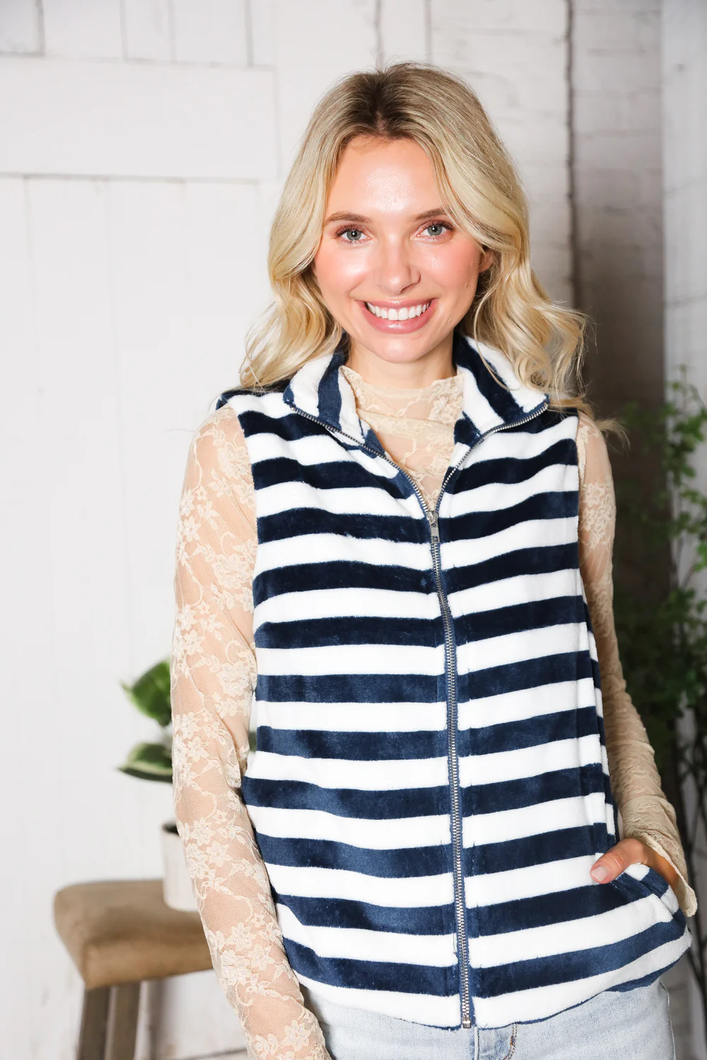 Navy & Ivory Zip Vest