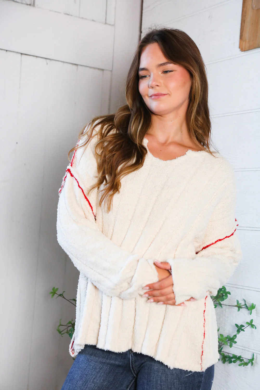 Snuggle Me Cream Thick Ribbed Sweater (Open Pack)