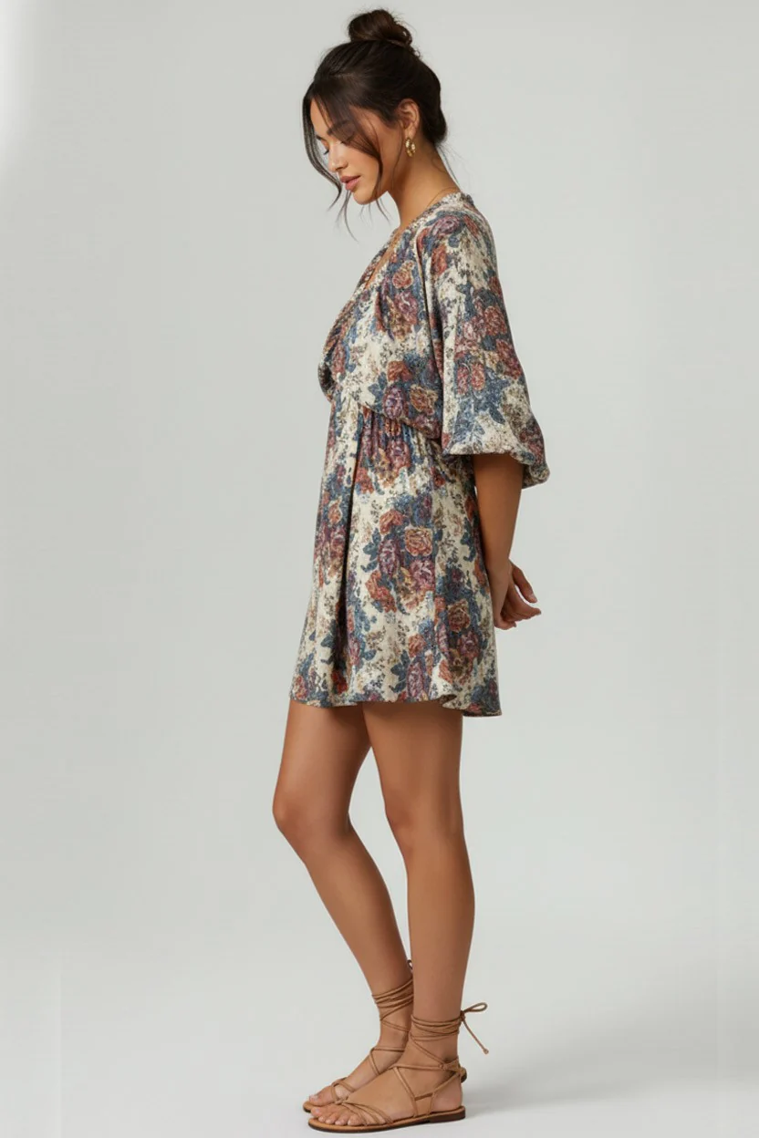 DOLMAN BUBBLE VINTAGE FLORAL PRINT DRESS