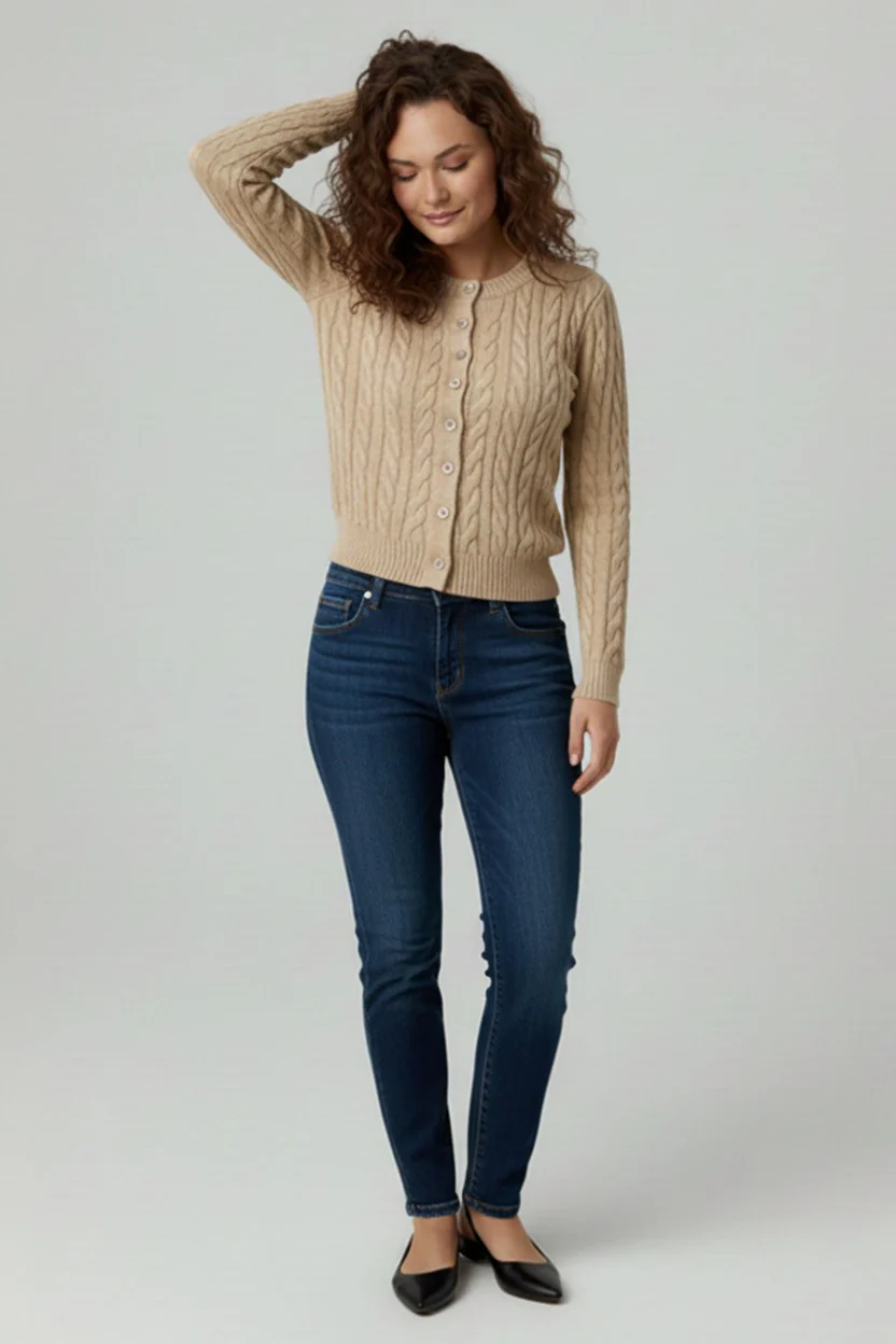 TAUPE BUTTON UP CABLE KNIT SWEATER CARDIGAN