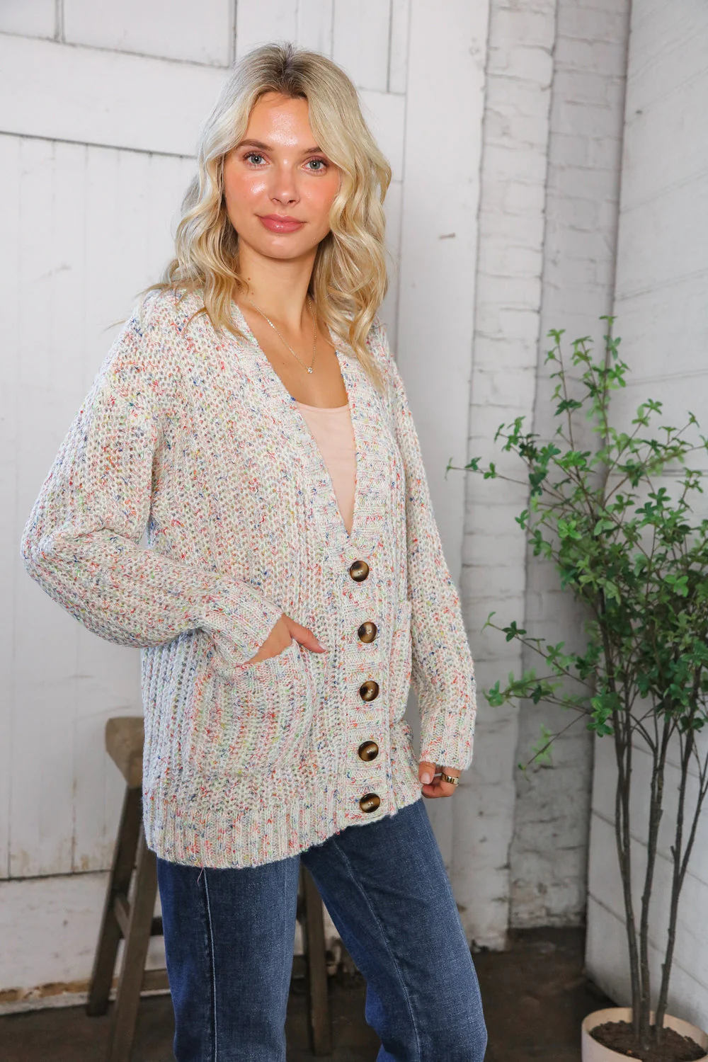 Cozy in Confetti Pocketed Button Cardigan (Open Pack)