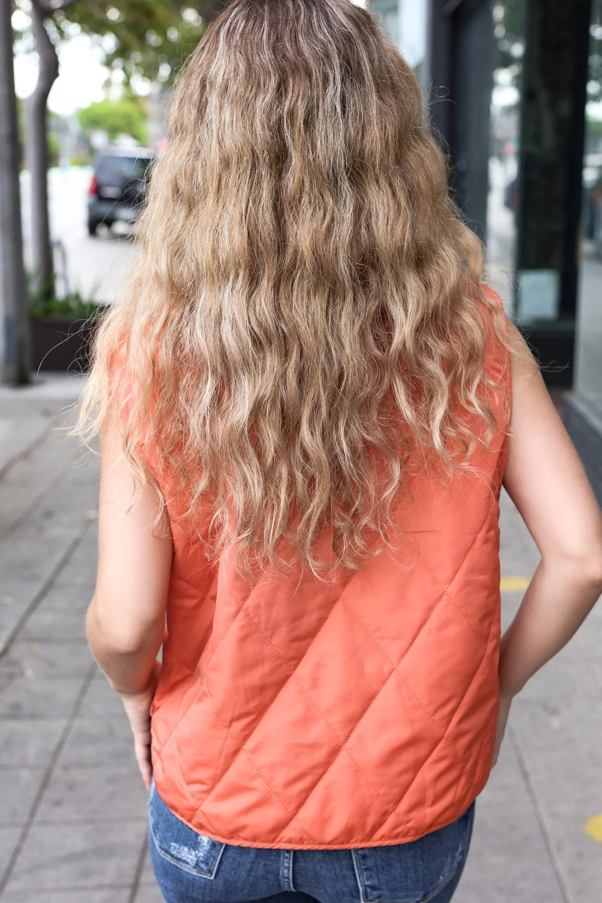 Weekend Ready Rust High Neck Snap Button Quilted Puffer Vest (Open Pack)