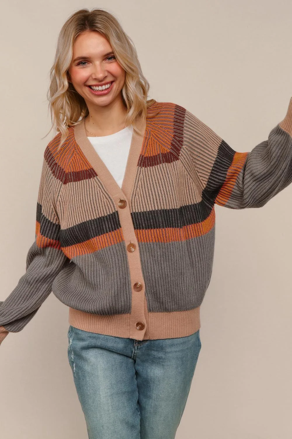 V NECK BUTTON DOWN RAGLAN SWEATER CARDIGAN