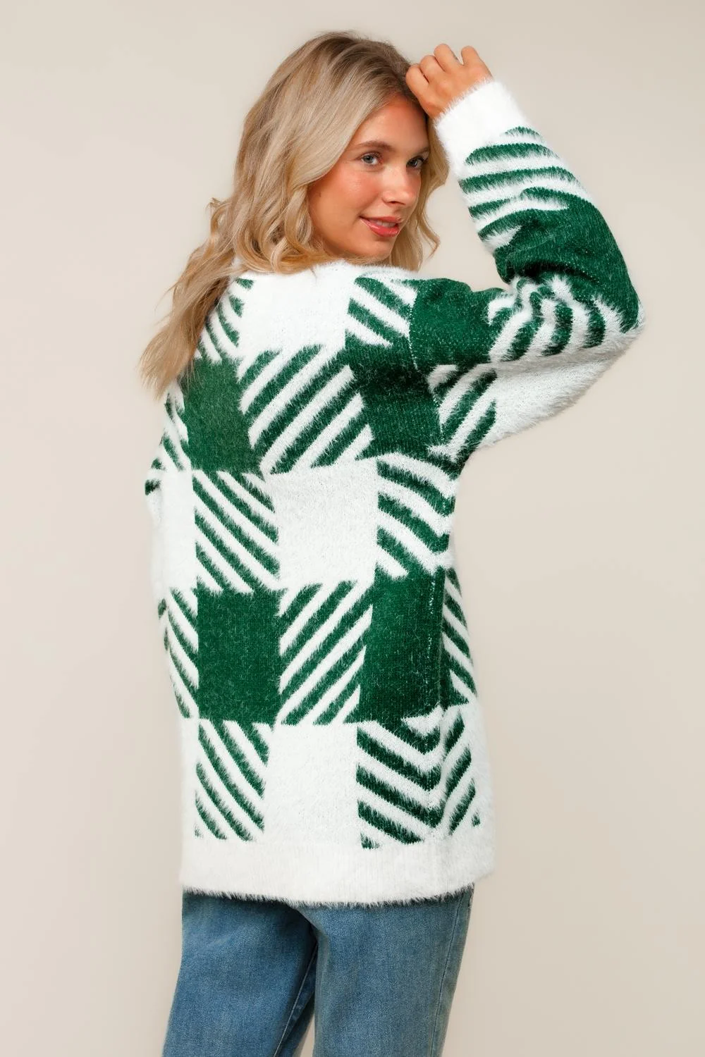 PLUS PLAID PATTERN JACQUARD SWEATER KNIT TOP