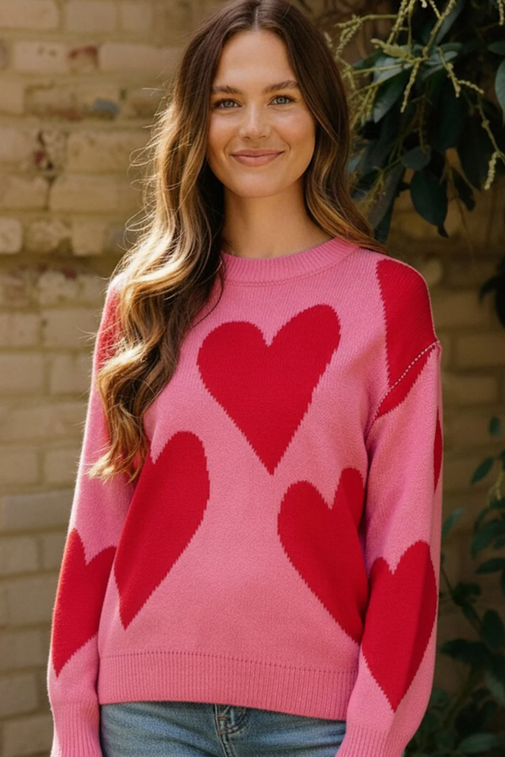 OVERSIZED HEART PULLOVER SWEATER KNIT TOP