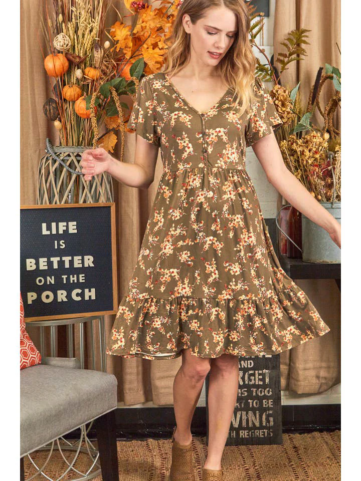Plus Olive Floral Dress
