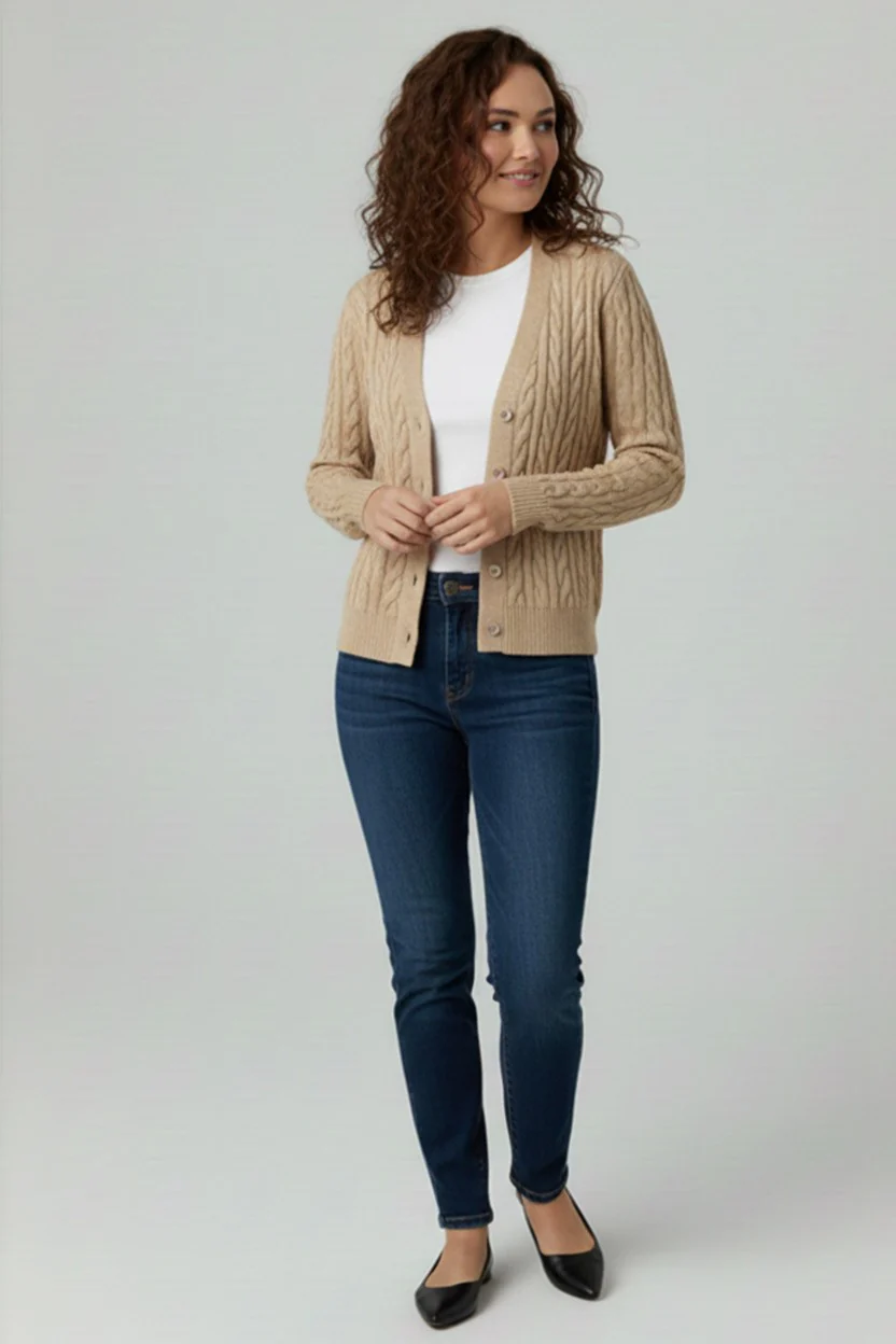 TAUPE BUTTON UP CABLE KNIT SWEATER CARDIGAN