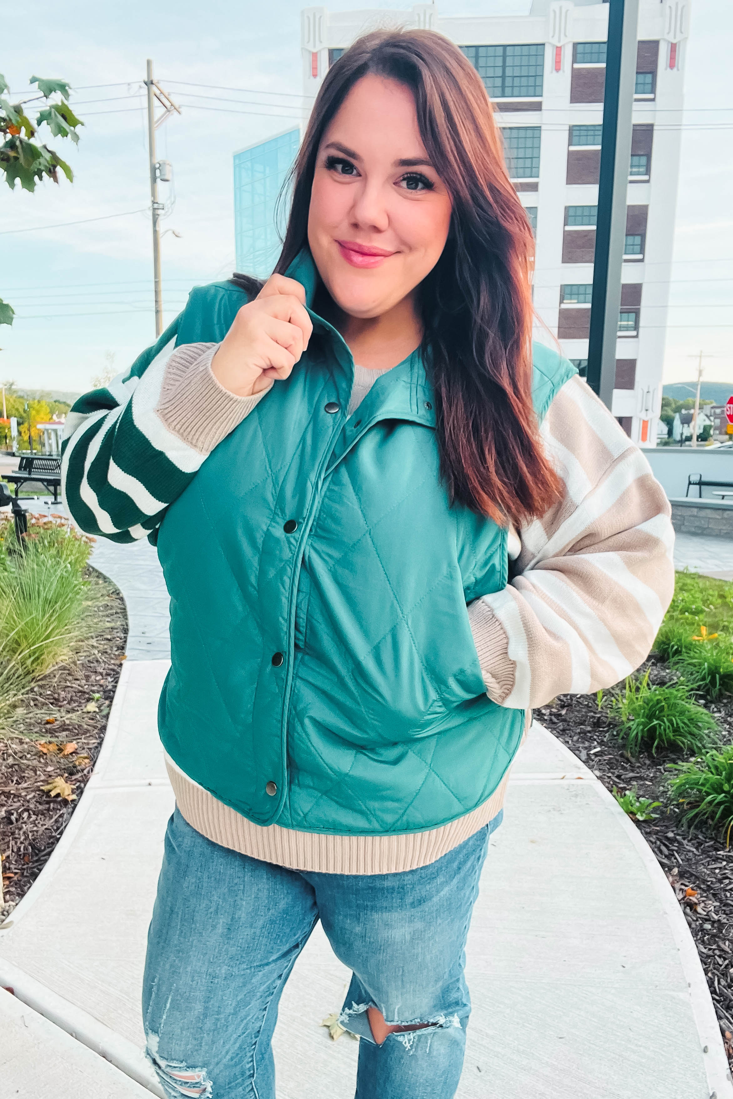 Weekend Ready Hunter Green Snap Button Quilted Puffer Vest (Open Pack)