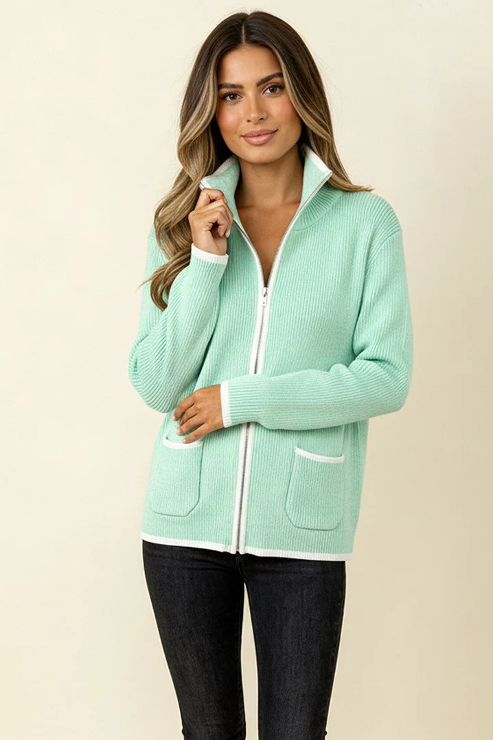 PLUS MINT HIGH NECK ZIP UP  SWEATER CARDIGAN WITH POCKET