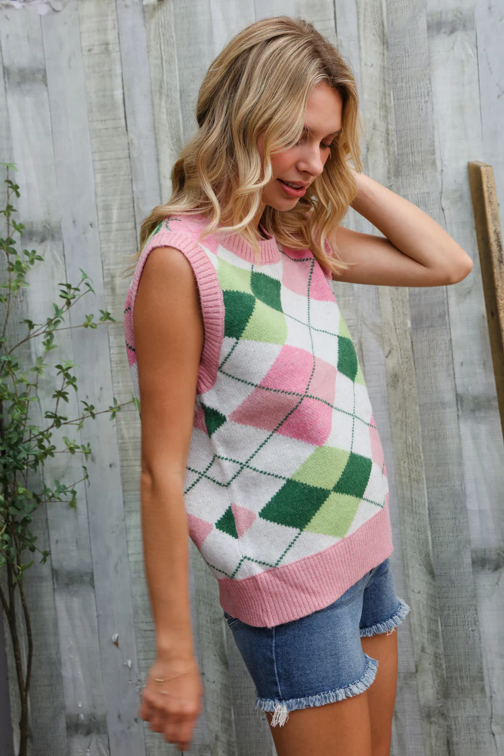 Pink Multi Checkered Sweater Vest