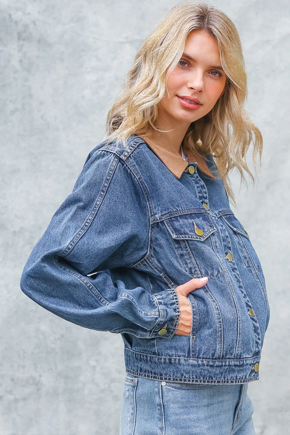 CORDUROY COLLAR BUTTON DOWN DENIM JACKET