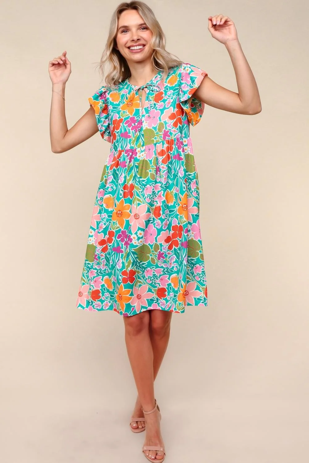 PLUS MINT FLORAL KNEE LENGTH DRESS W/ SIDE POCKETS