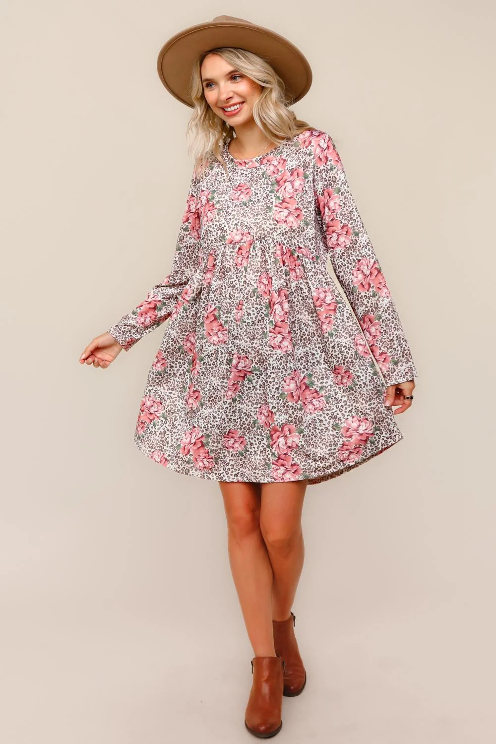 Leopard and Floral Fit and Flare Dress