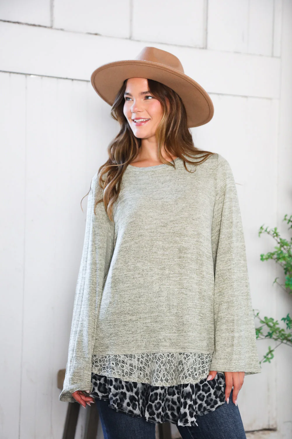 For the Love of Lace Leopard Trim Sweater (Open Pack)