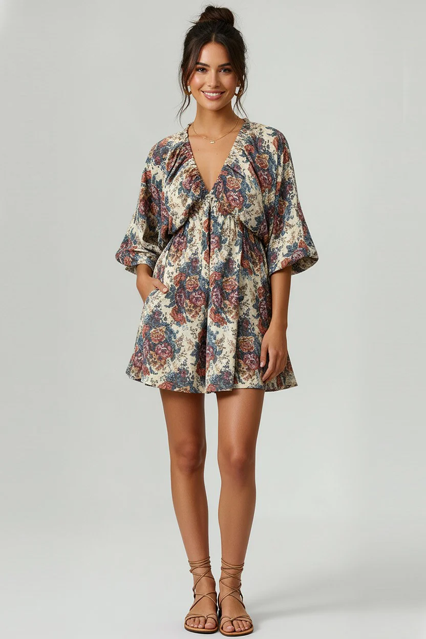 DOLMAN BUBBLE VINTAGE FLORAL PRINT DRESS