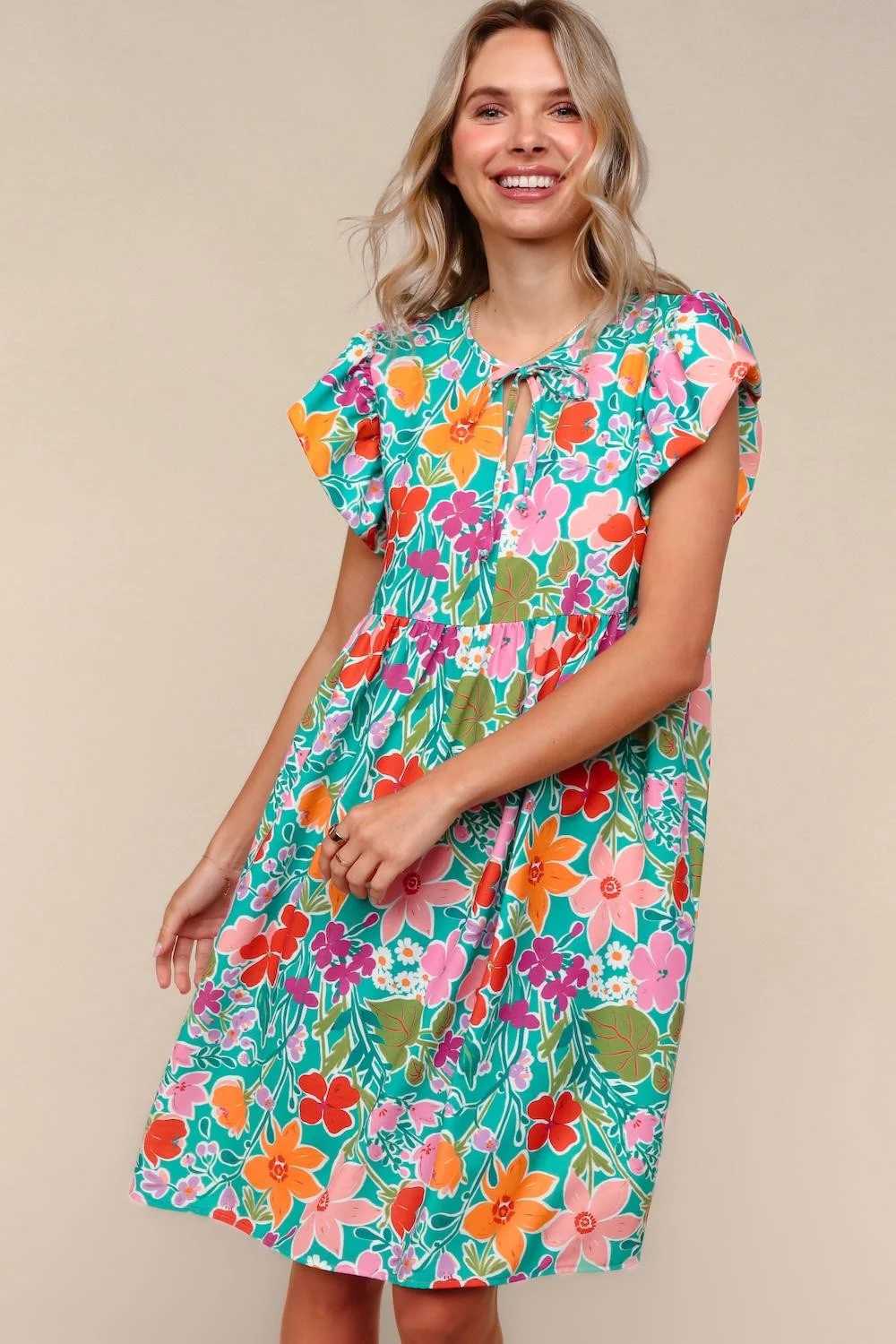 PLUS MINT FLORAL KNEE LENGTH DRESS W/ SIDE POCKETS
