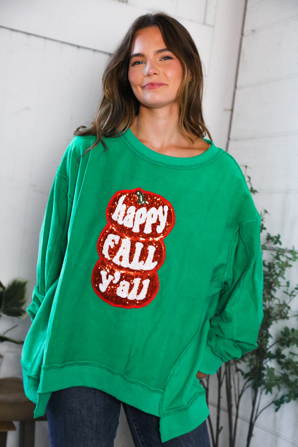 'Happy Fall Y'all' Kelly Green Sweater (Open Pack)