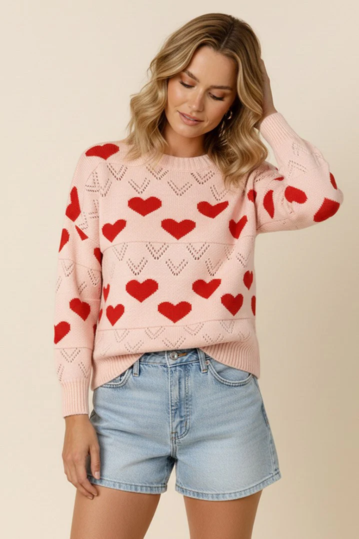 HEART JACQUARD PULLOVER SWEATER KNIT TOP