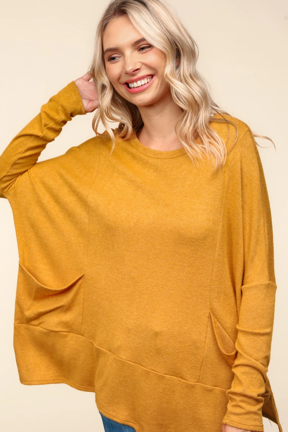 PLUS BUTTERSCOTCH DOLMAN LONG SLEEVE OVERSIZED SWEATER KNIT TOP
