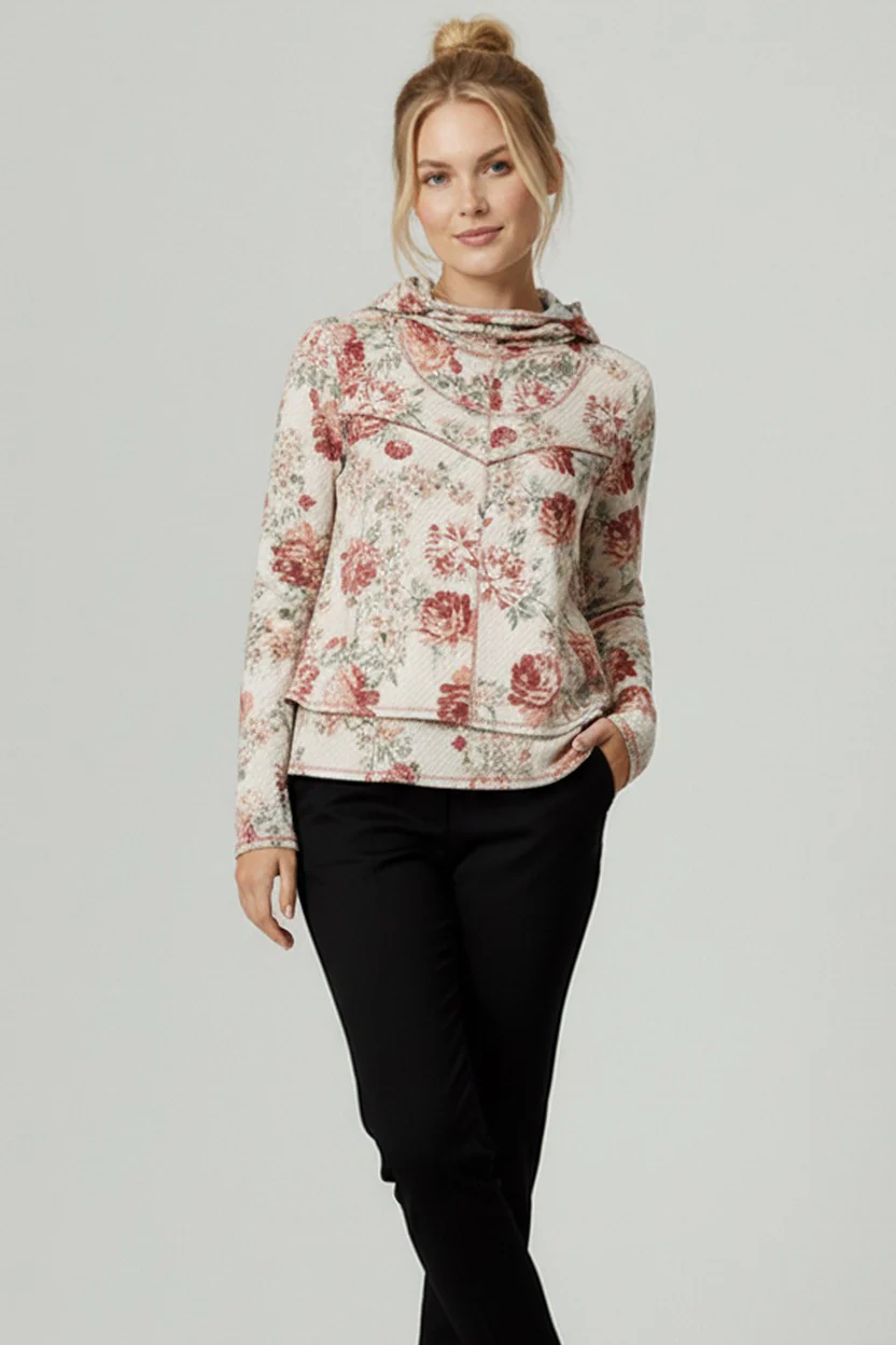 HOODIE FLORAL LONG SLEEVE THUMBHOLE TOP