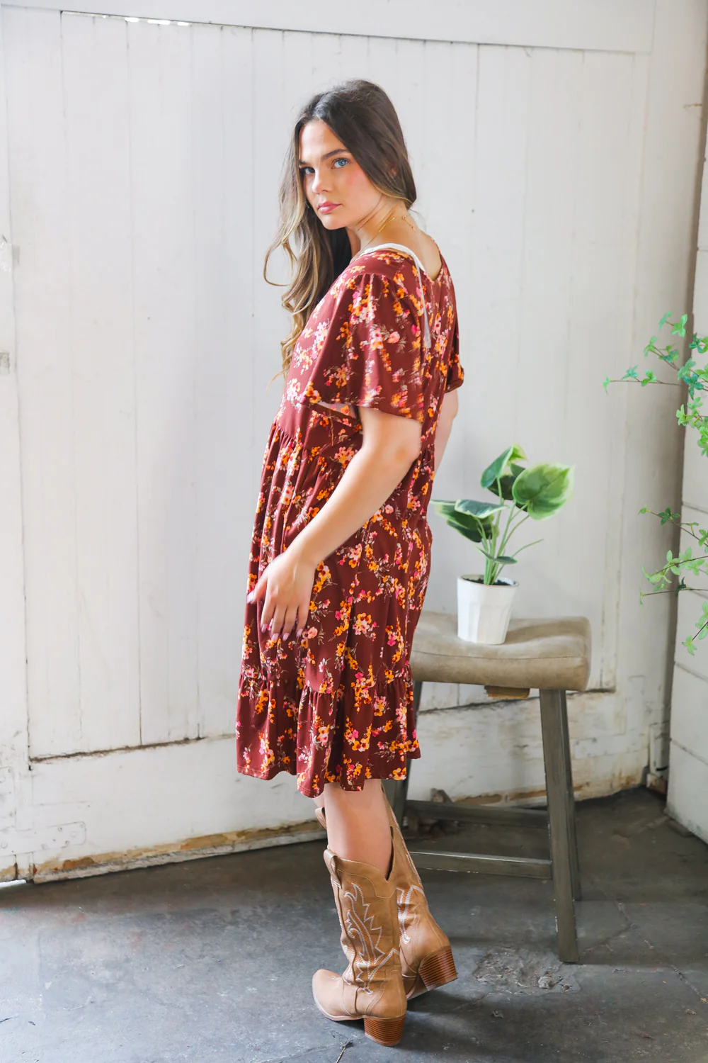 Plus Rust Floral Dress