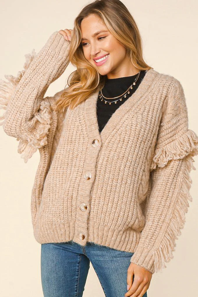 PLUS LONG SLEEVE WITH FRINGE OVERSIZED SWEATER