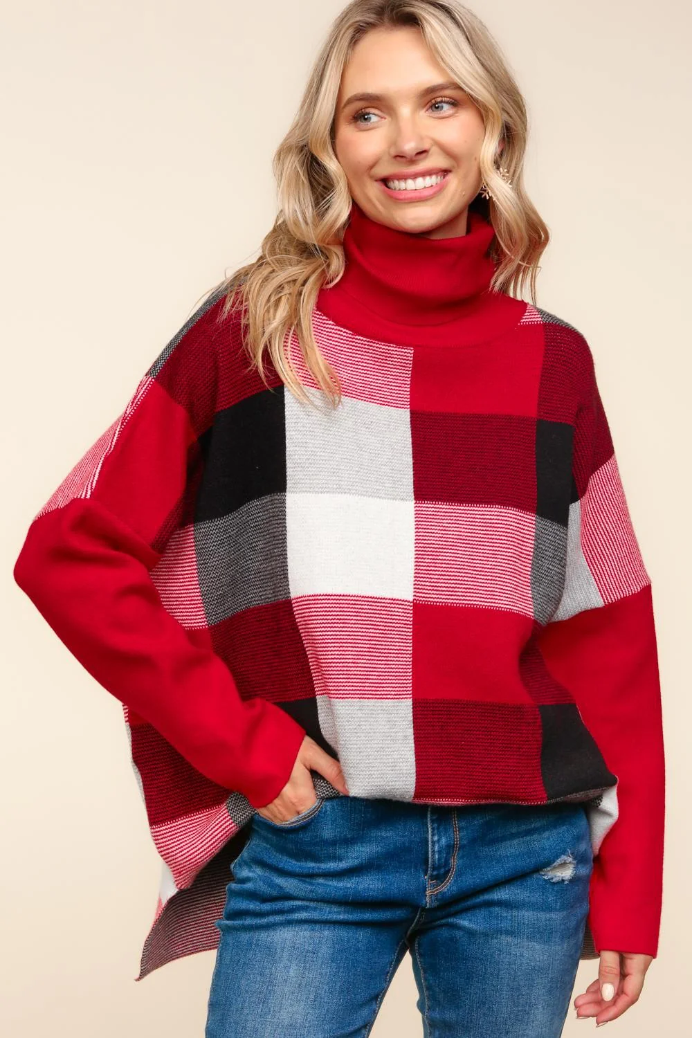 TURTLE NECK SWEATER KNIT TOP WITH SIDE SLIT