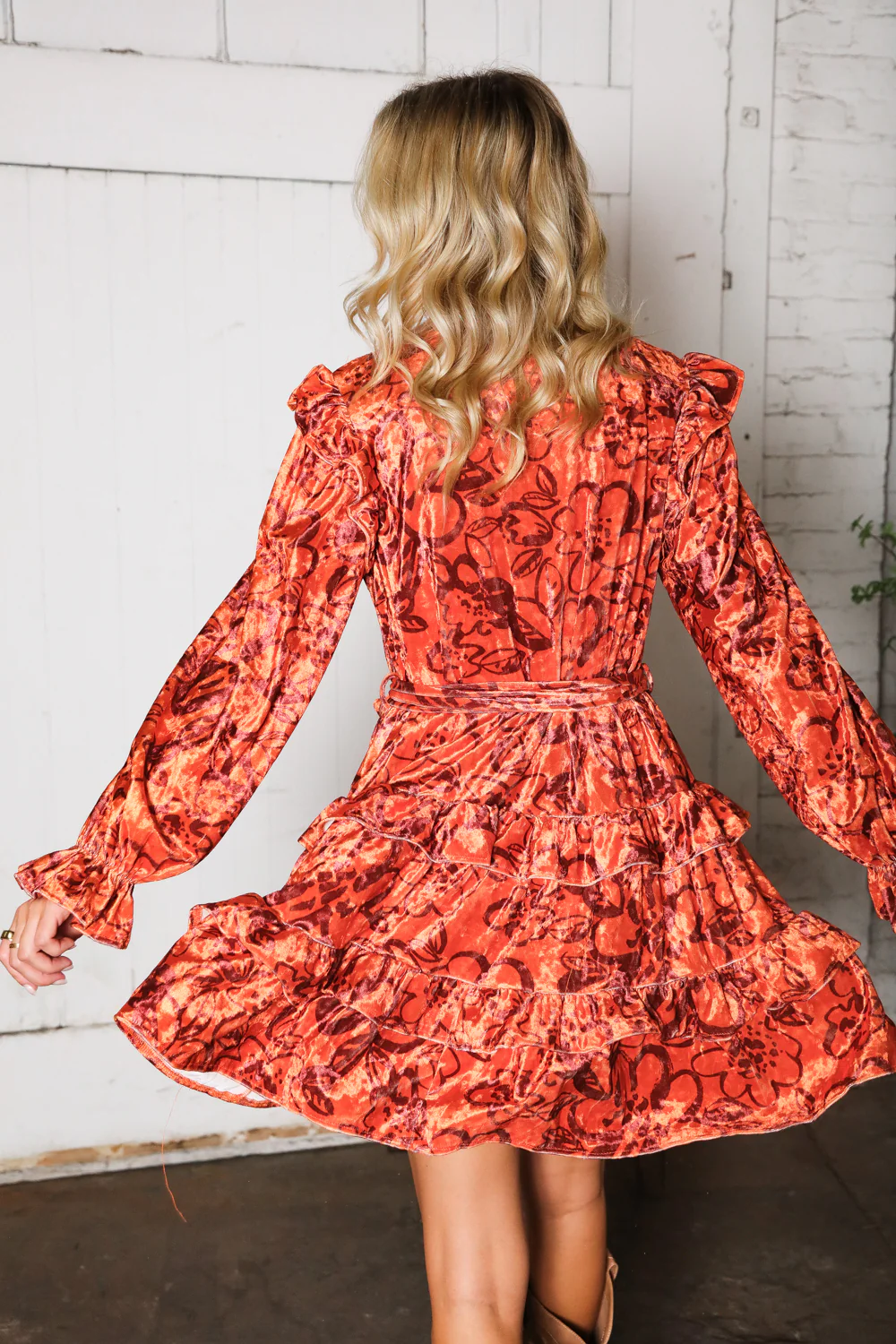 Floral Printed Ice Velvet Dress