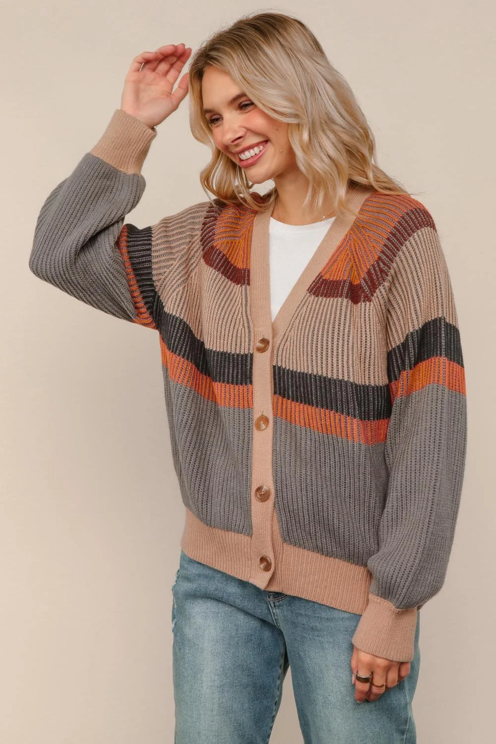 V NECK BUTTON DOWN RAGLAN SWEATER CARDIGAN