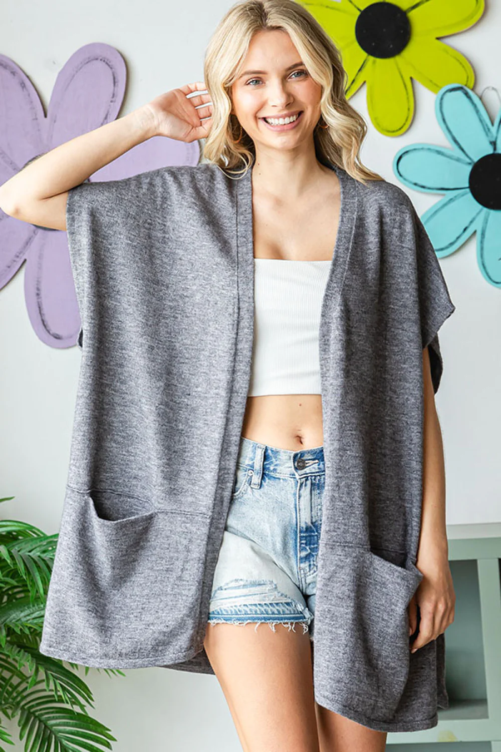 Grey Heavy Thick Pocketed Vest Cardigan