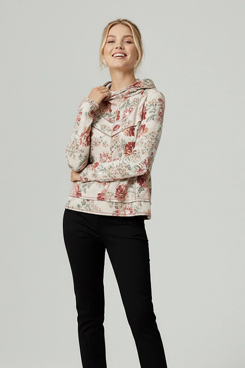 HOODIE FLORAL LONG SLEEVE THUMBHOLE TOP