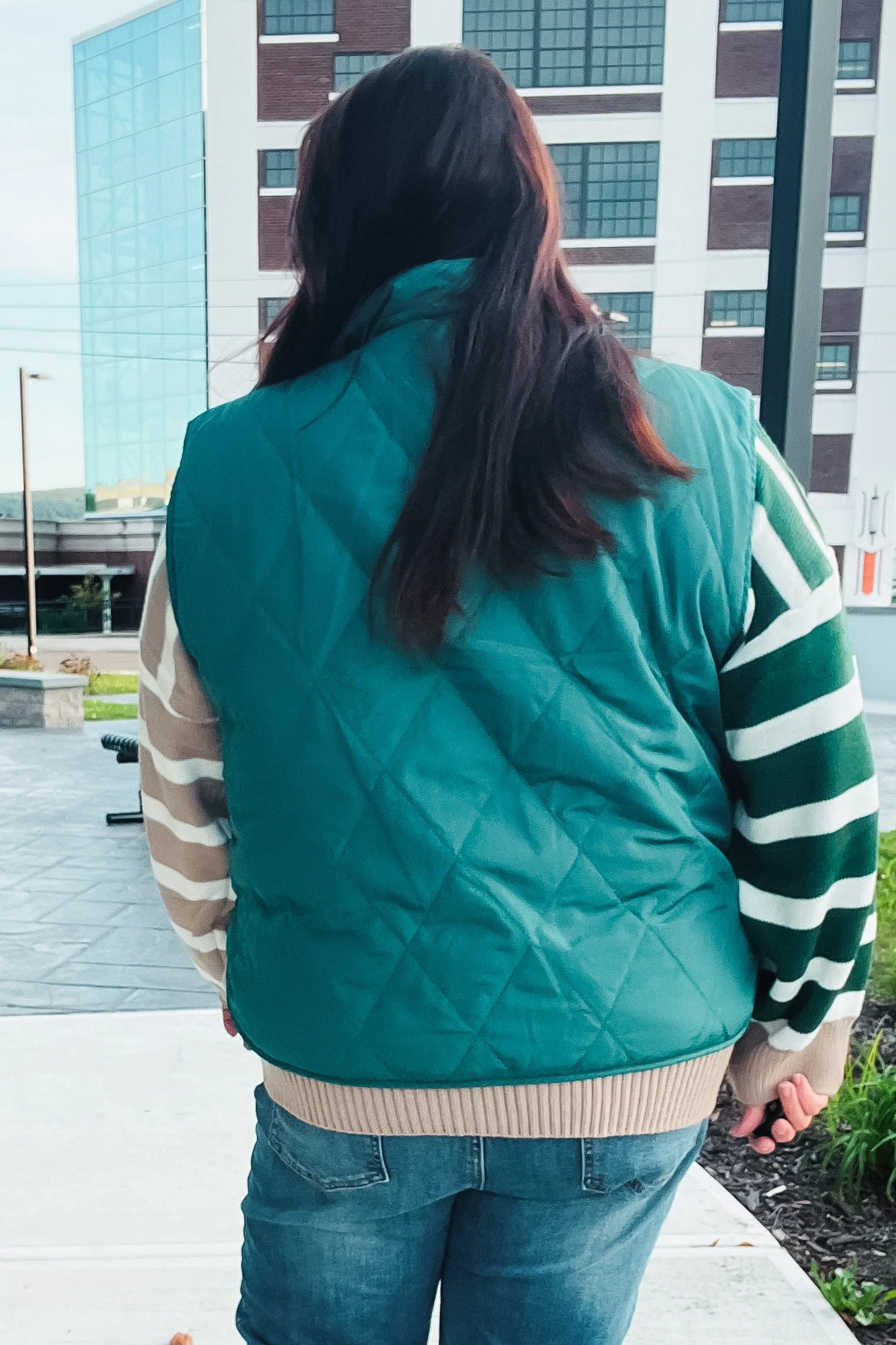 Weekend Ready Hunter Green Snap Button Quilted Puffer Vest (Open Pack)