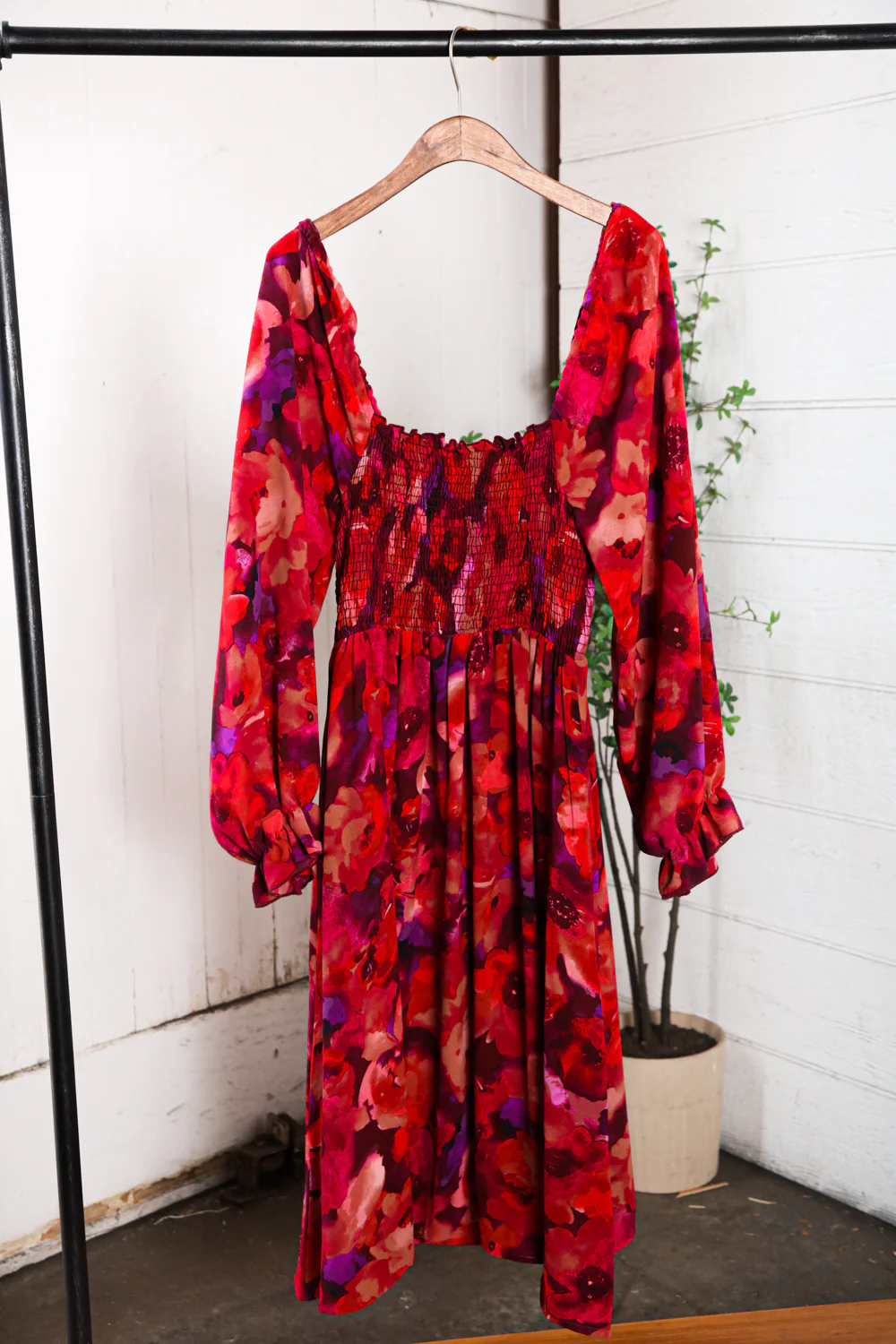 Plus Watercolor Floral Smocked Dress