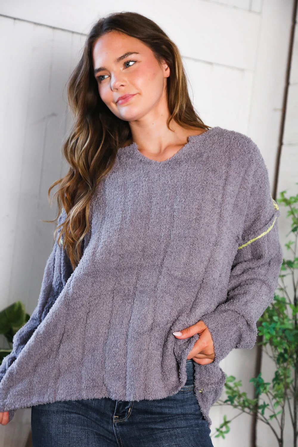 Snuggle Me Charcoal Thick Ribbed Sweater (Open Pack)