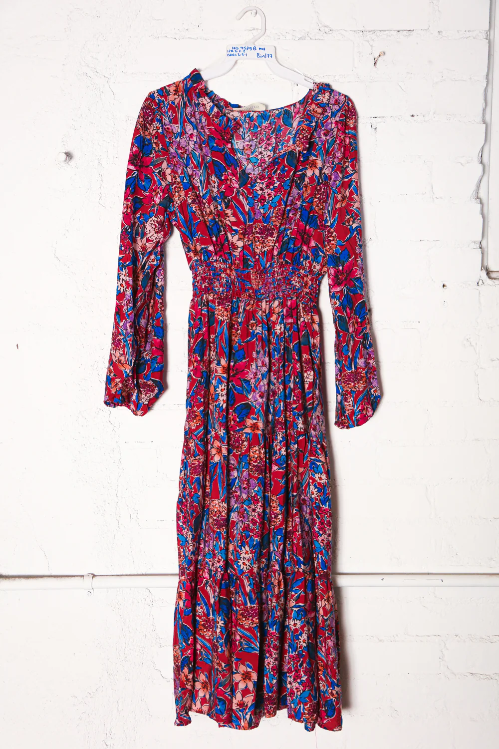 Maroon & Blue Floral Woven Dress
