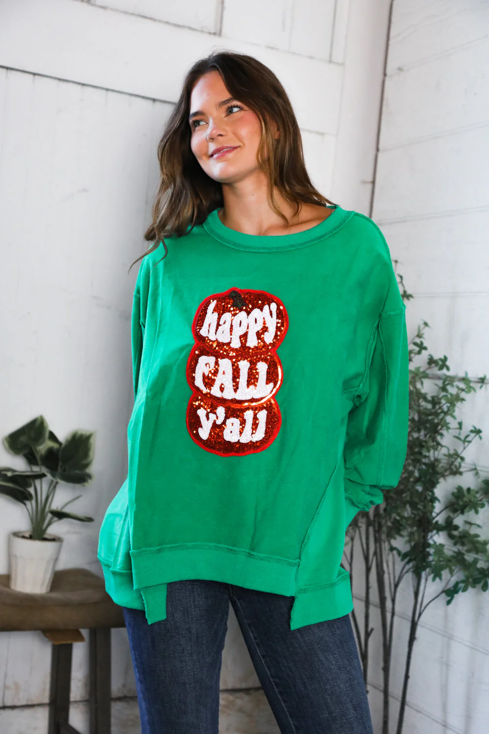 'Happy Fall Y'all' Kelly Green Sweater (Open Pack)