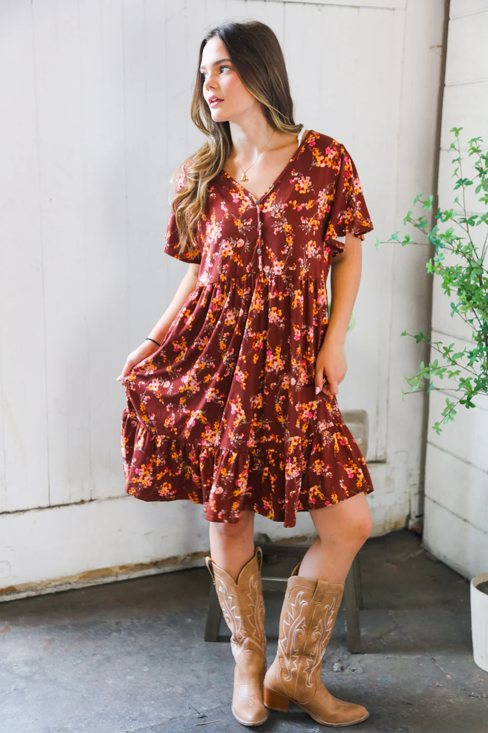 Plus Rust Floral Dress