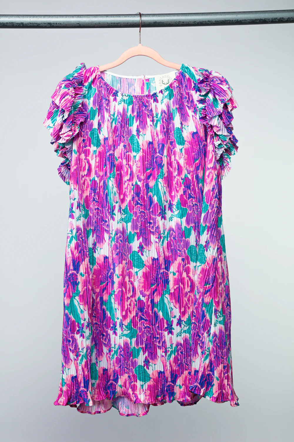 Purple Multi Floral Print Accordian Style Pocketed Dress