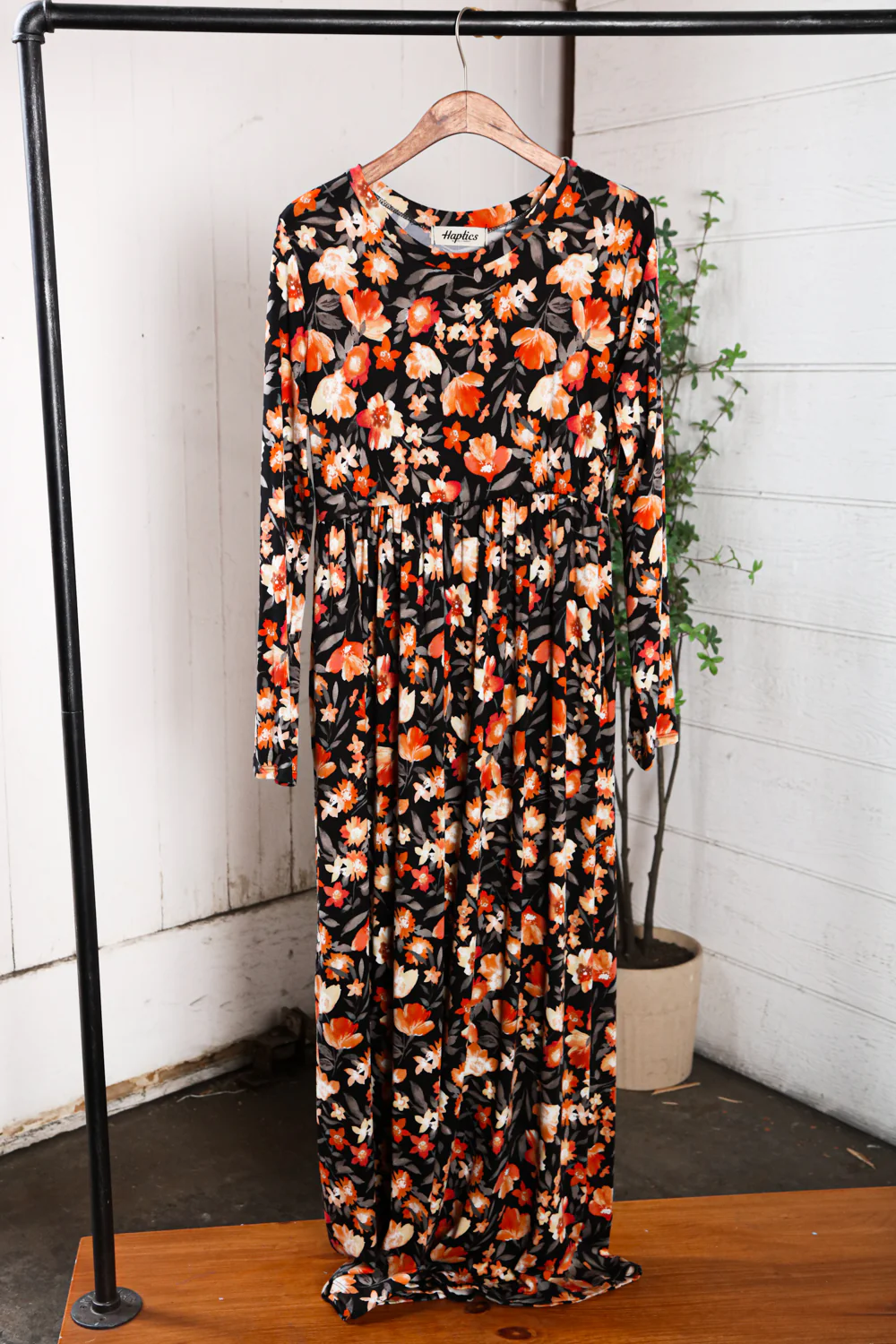 Black/Orange Floral Maxi Dress