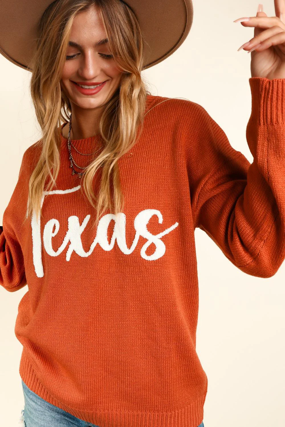 PLUS TEXAS POP UP LETTER PULLOVER SWEATER KNIT TOP