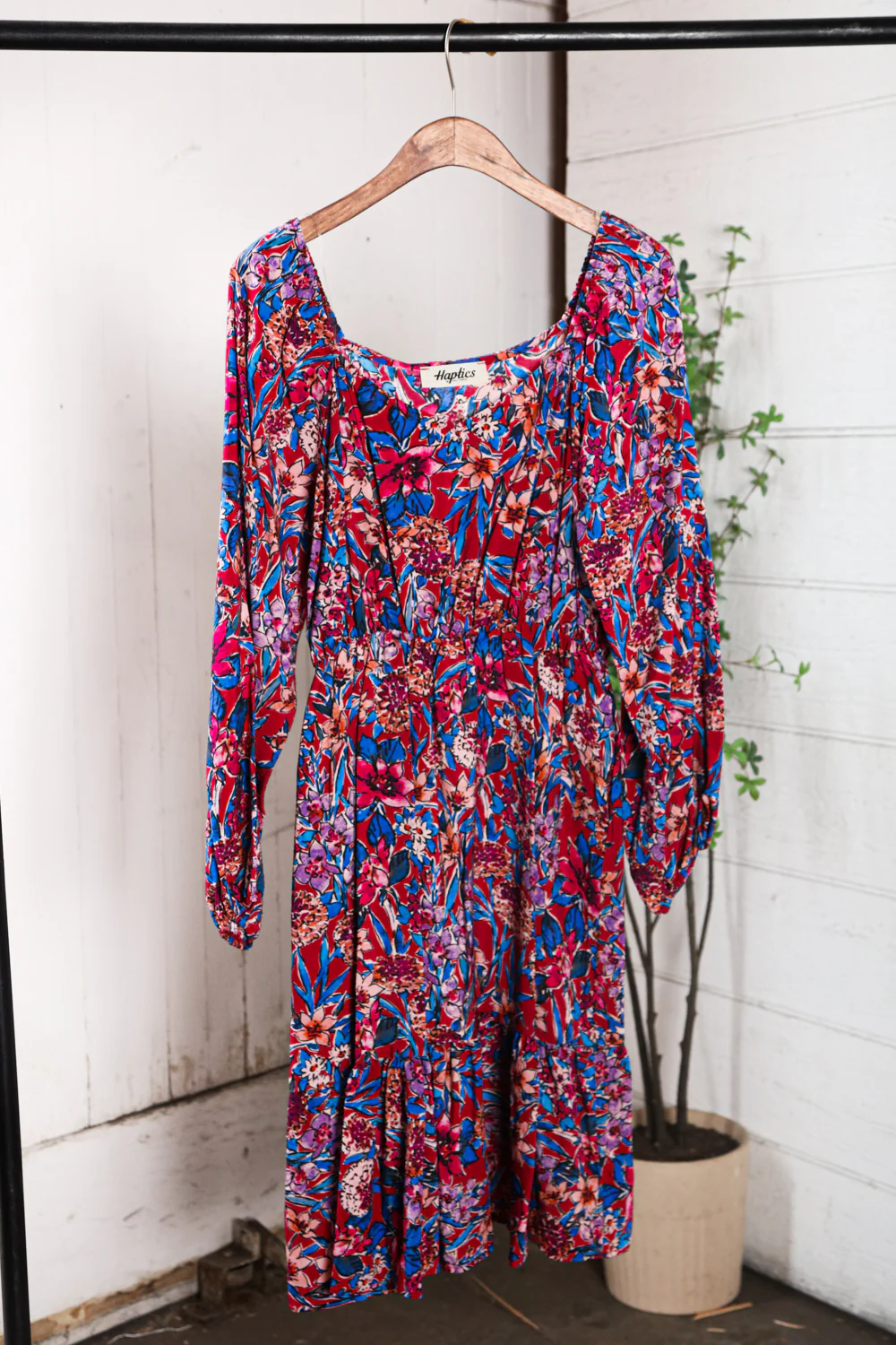 Red/Blue Floral Long Sleeve Dress