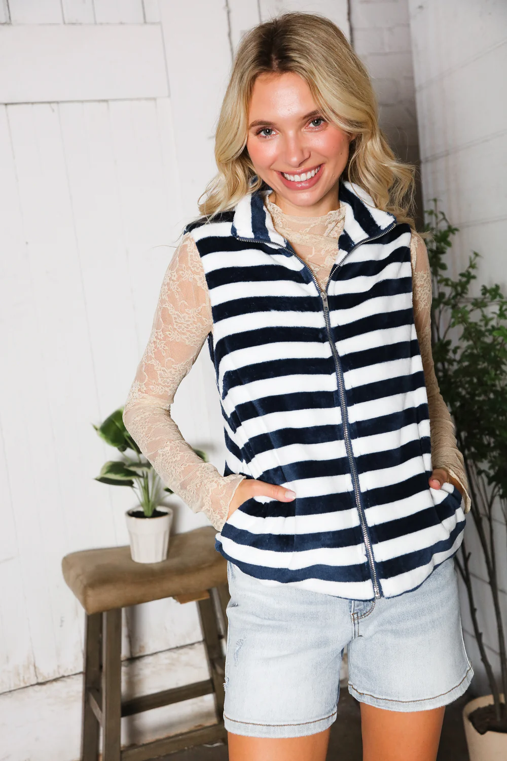 Navy & Ivory Zip Vest