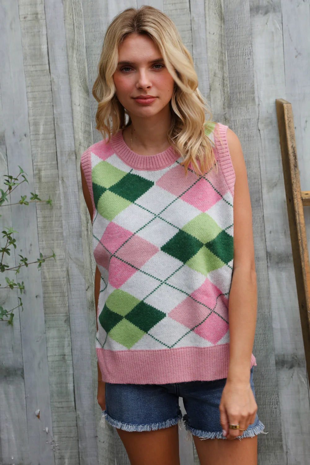 Pink Multi Checkered Sweater Vest