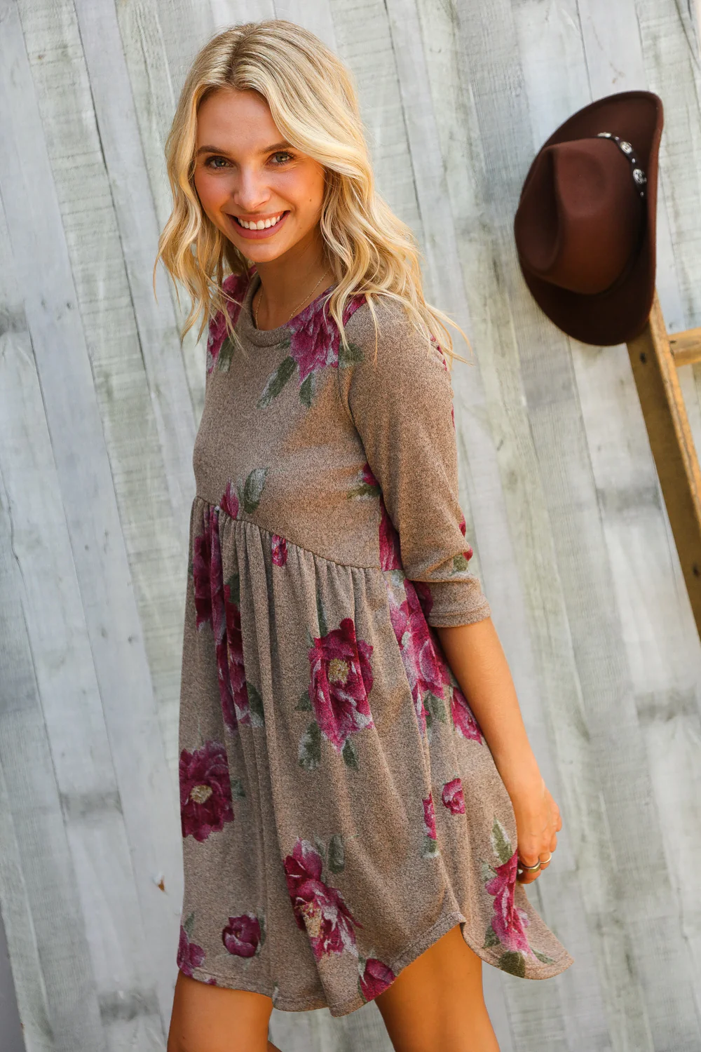 Taupe Floral Print Dress