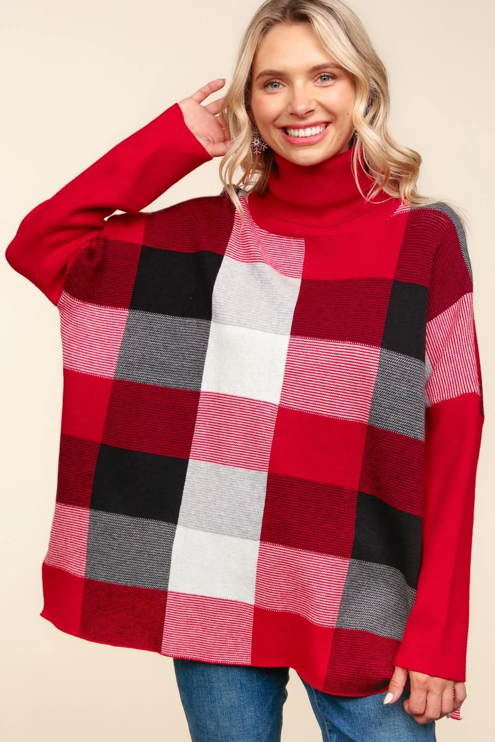 TURTLE NECK SWEATER KNIT TOP WITH SIDE SLIT