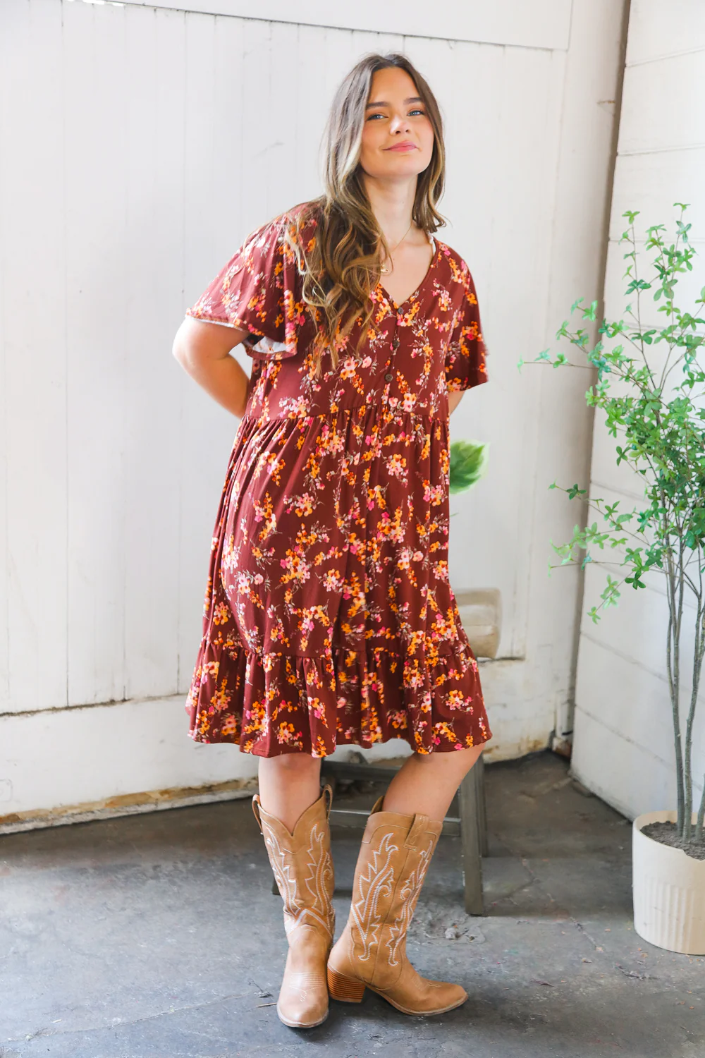 Plus Rust Floral Dress
