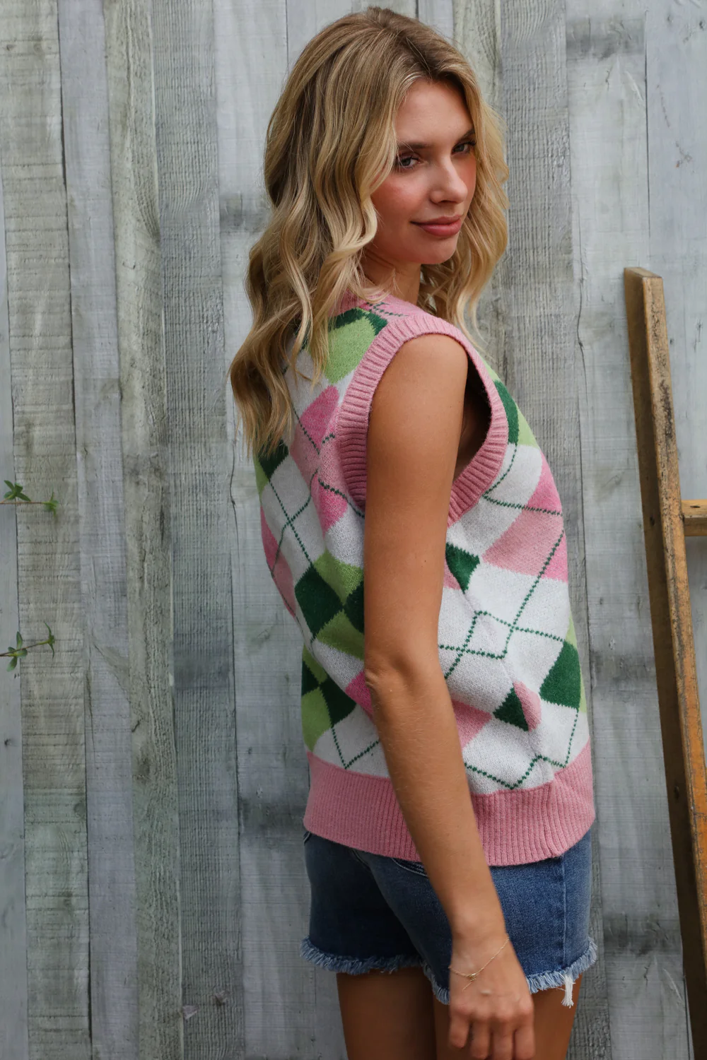 Pink Multi Checkered Sweater Vest